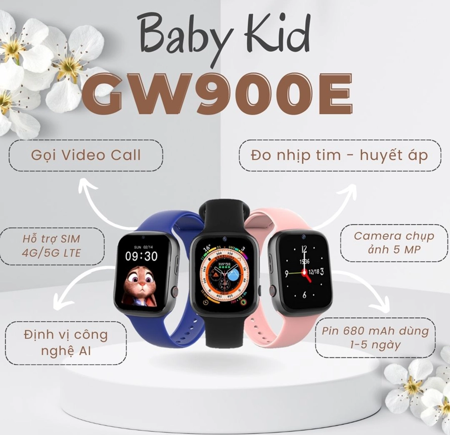 Đồng hồ trẻ em gọi video call GW900E có 3 màu: xanh tím than, hồng, đen