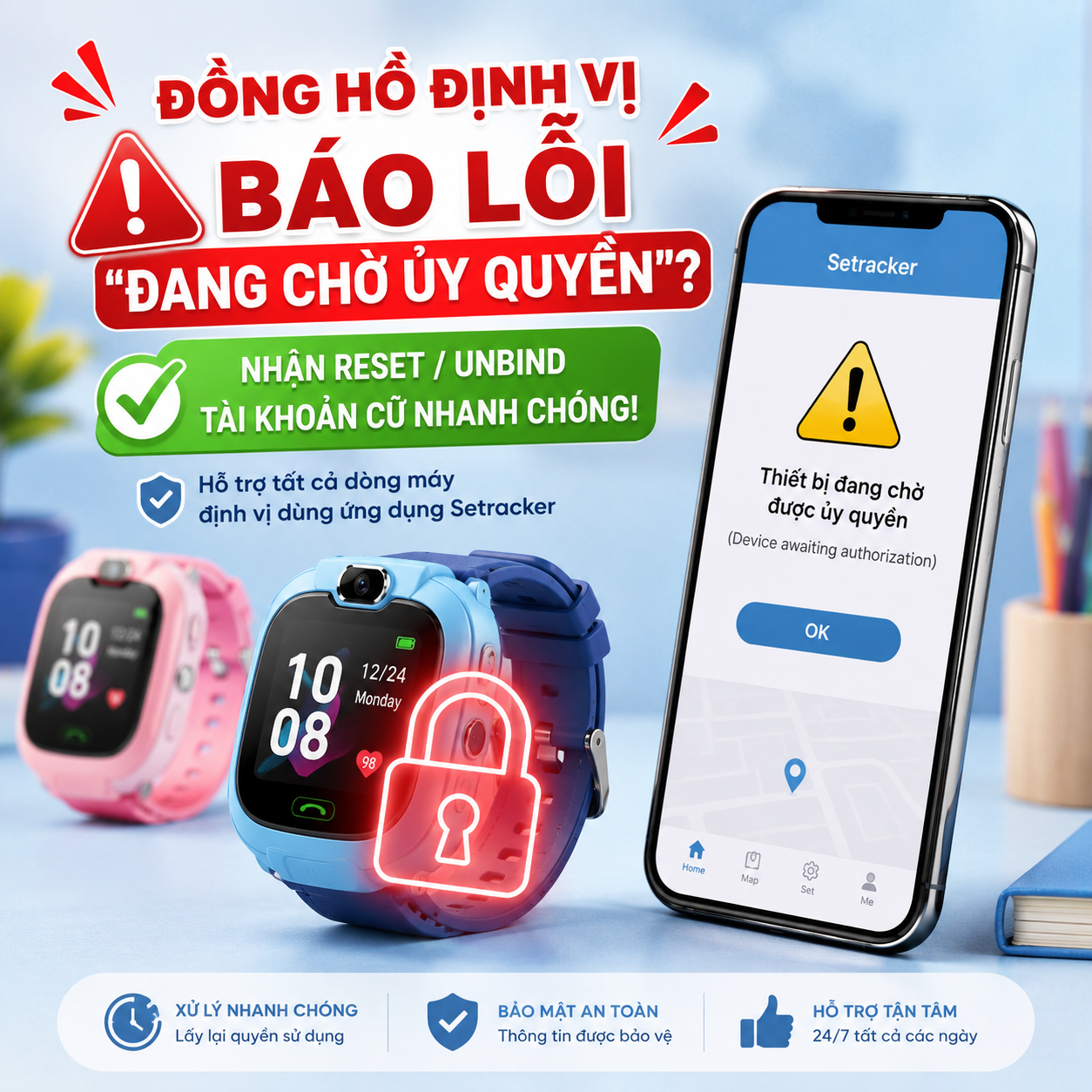reset khôi phục đồng hồ trẻ em setracker
