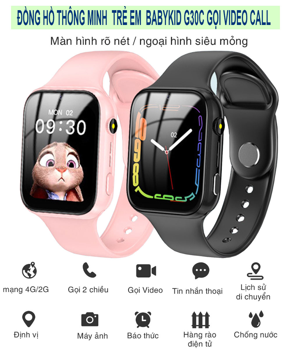 Đồng hồ thông minh trẻ em BabyKID G300G lắp sim nghe gọi dành cho học sinh lớp cấp 1,2,3