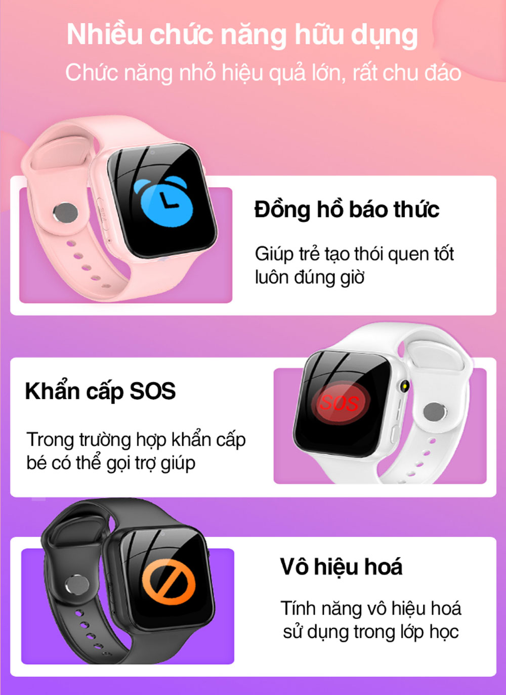 Đồng hồ thông minh trẻ em G300C có chức năng: Báo thức, toán học, chặn số lạ, khóa lớp học, cài đặt bảo mật trên đồng hồ