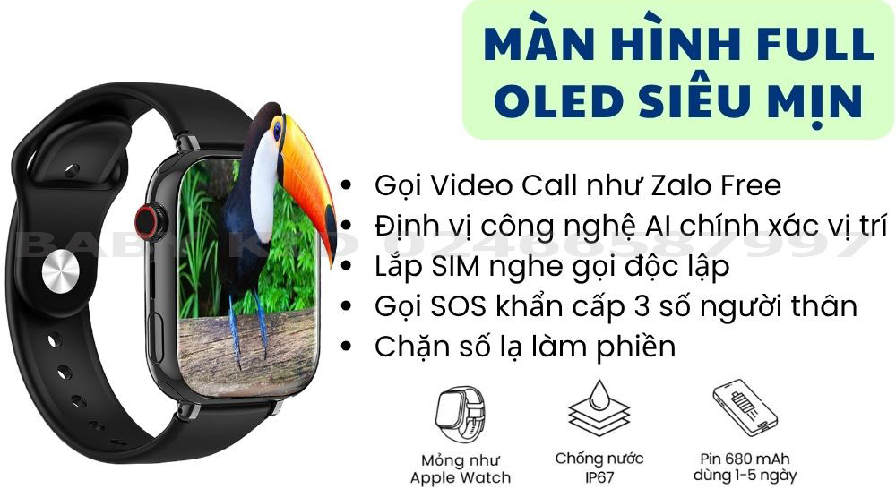 Đồng hồ thông minh định vị trẻ em G500D lắp sim nghe gọi 2 chiều - Mỏng như Apple Watch Seri 7